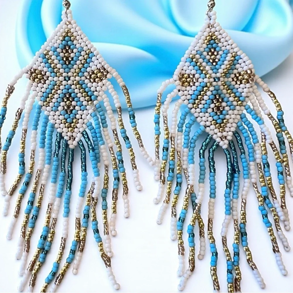 Southwestern Handbeaded Beaded Fringe Earrings